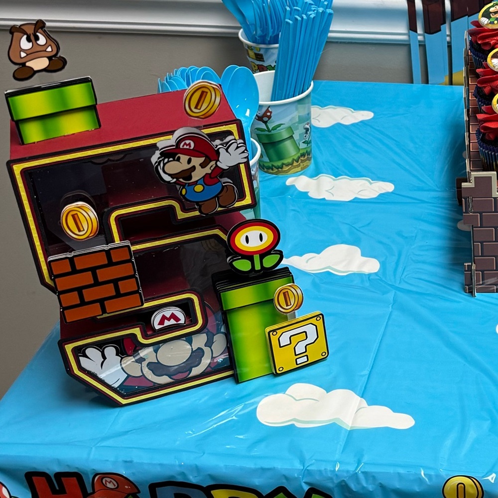 Mario Bros, 3D Number 5, Birthday Party, Mario Bros Party Supplies